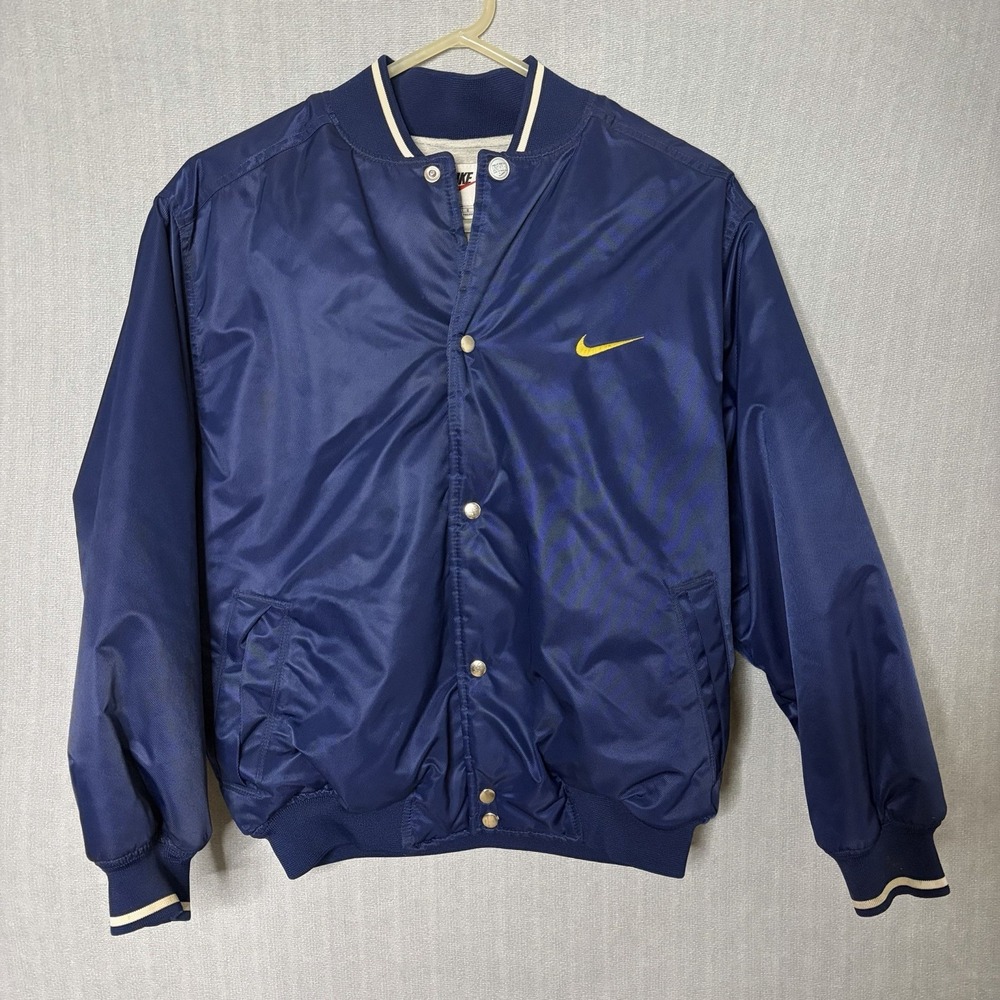 Boys Large Nike Satin Bomber Jacket Vintage Embroidered Y2k Logo Spellout Snap - Picture 2 of 5